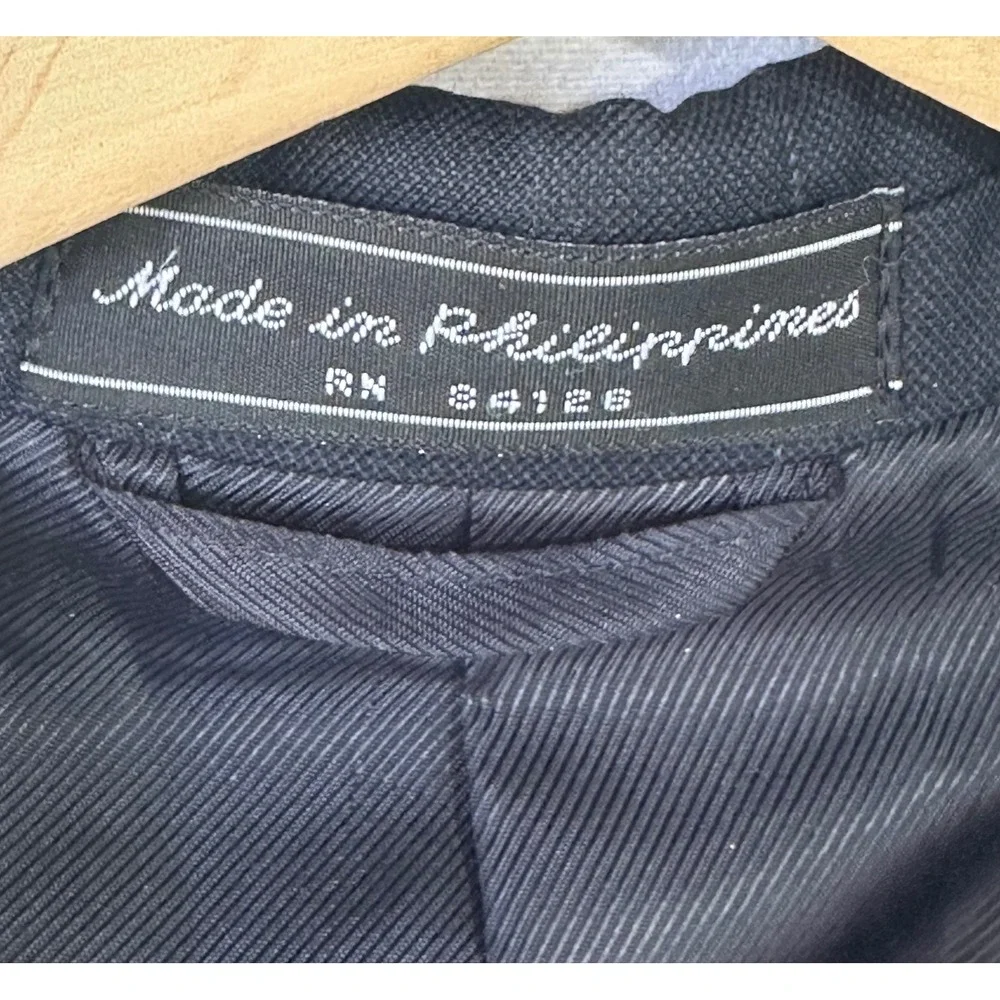 Bill Blass Blazer Windowpane Worsted Wool Mens 46R Navy Blue Excellent